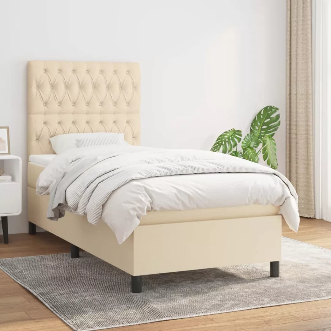 Vidaxl Boxspringbett Mit Matratze Creme 100x200 Cm Stoff günstig online kaufen