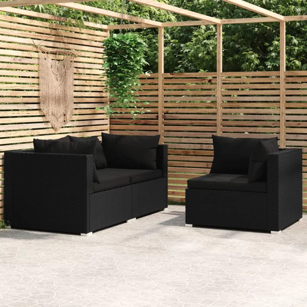 Vidaxl 3-tlg. Garten-lounge-set Mit Auflagen Schwarz Poly Rattan günstig online kaufen