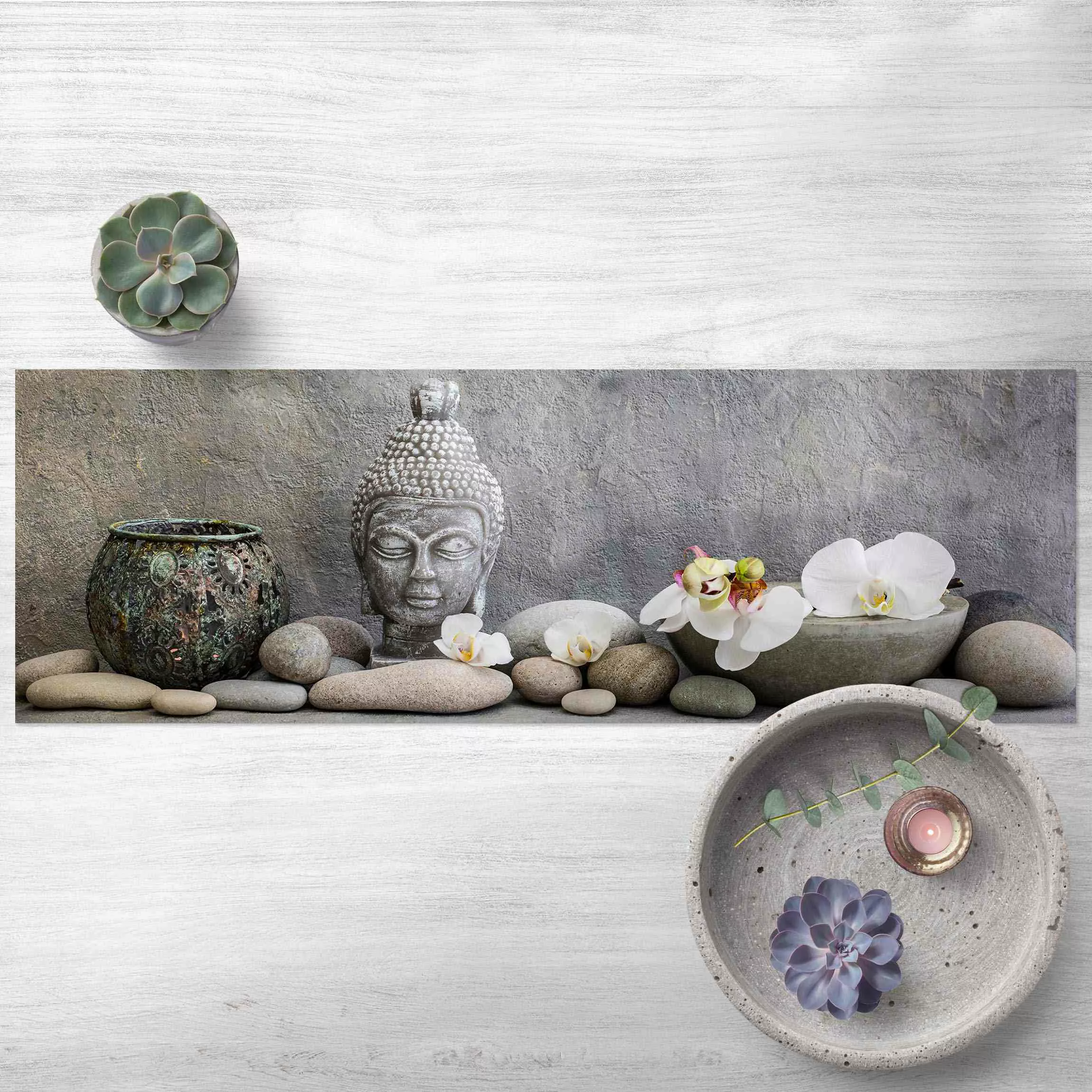 Vinyl-Teppich Zen Buddha mit weißen Orchideen günstig online kaufen