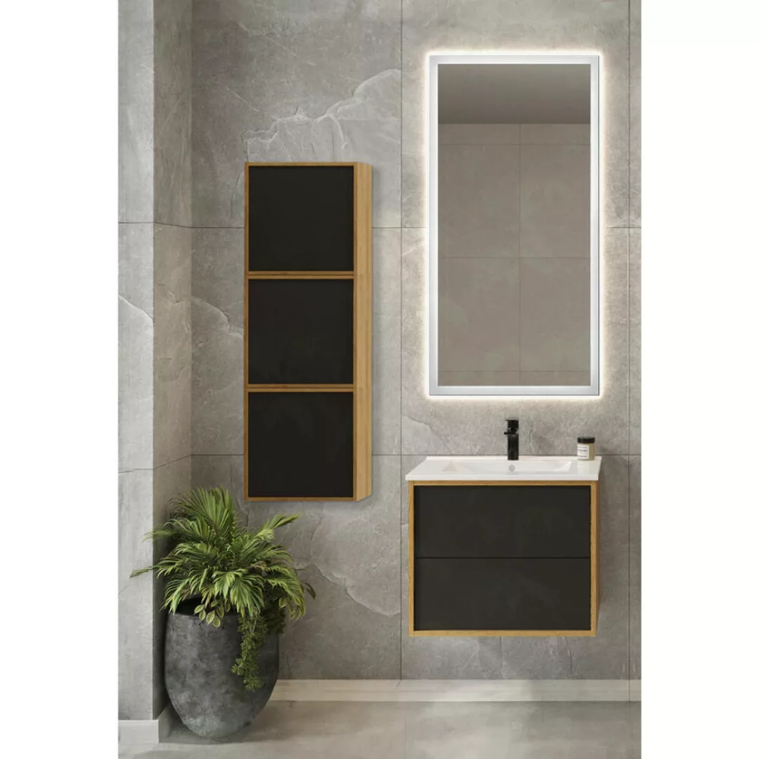 Badezimmer Komplettset Eiche mit schwarz ELICE-145 modern 3-teilig mit Wasc günstig online kaufen