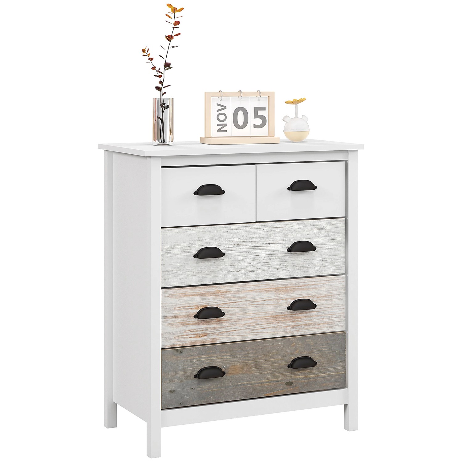 HOMCOM Kommode mit 5 Schubladen Griff Kippschutz Weiß 70 x 38 x 85 cm günstig online kaufen