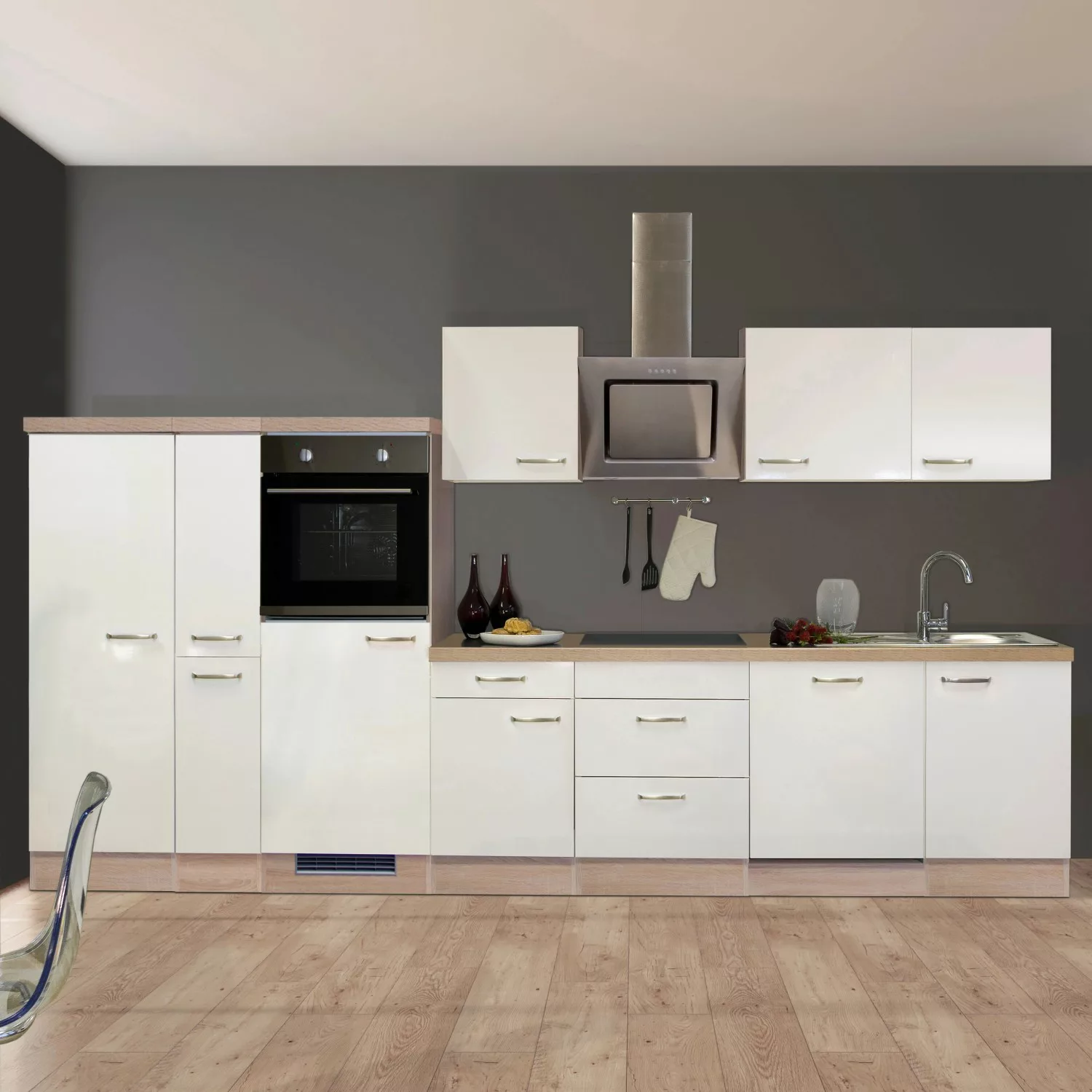 Flex-Well Exclusiv Küchenzeile Valero 360 cm Hochglanz Weiß günstig online kaufen