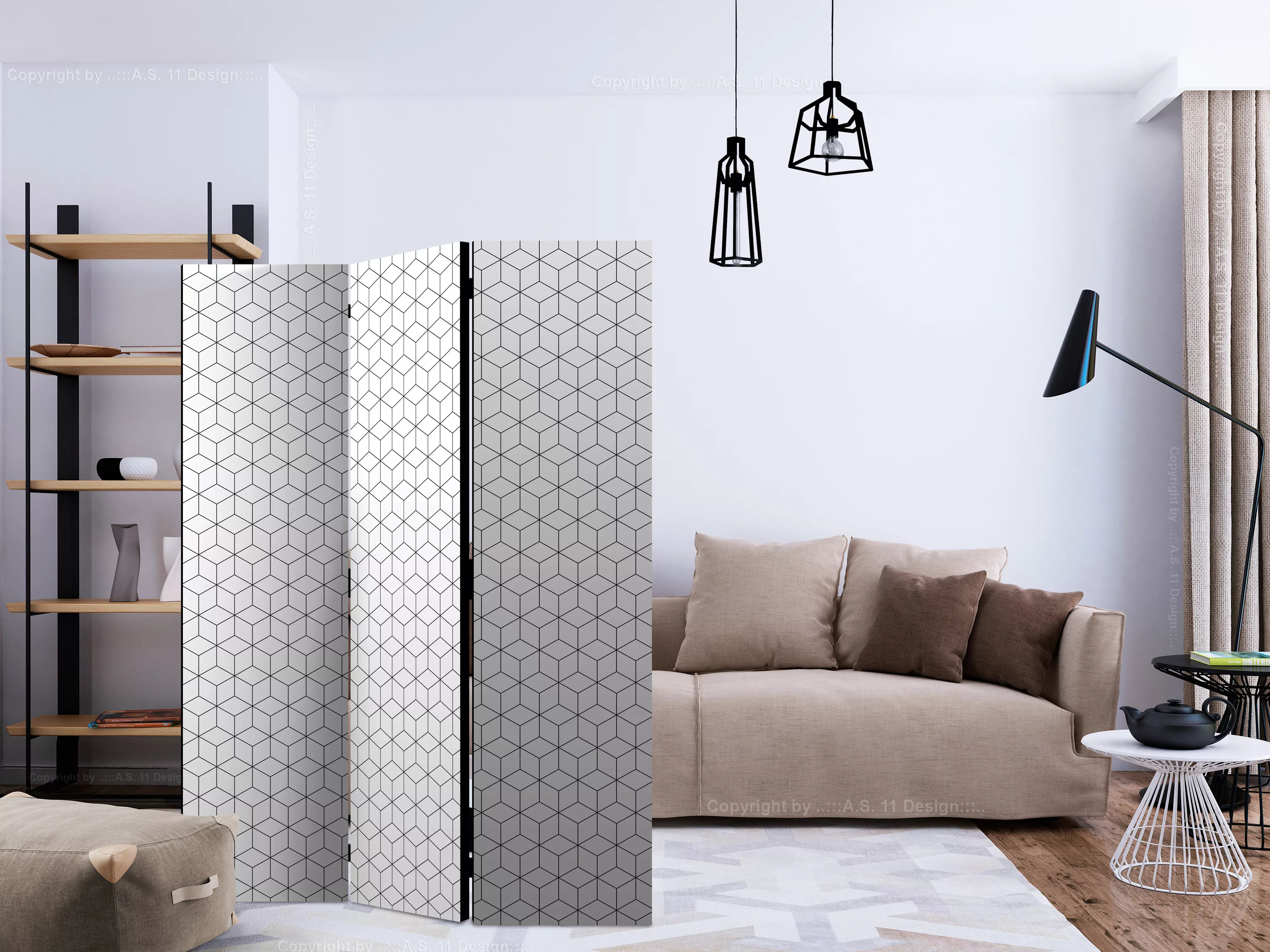 3-teiliges Paravent - Cubes - Texture [room Dividers] günstig online kaufen