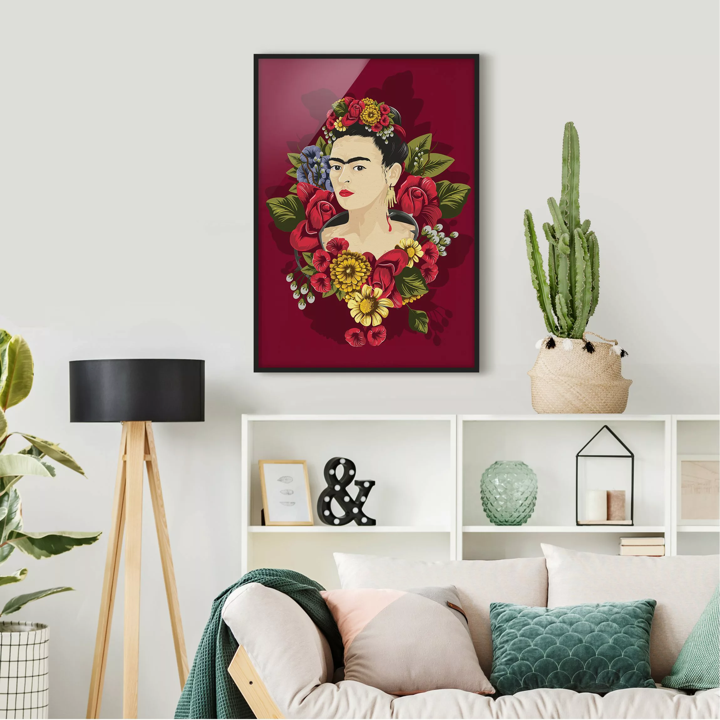 Bild mit Rahmen Blumen - Hochformat Frida Kahlo - Rosen günstig online kaufen