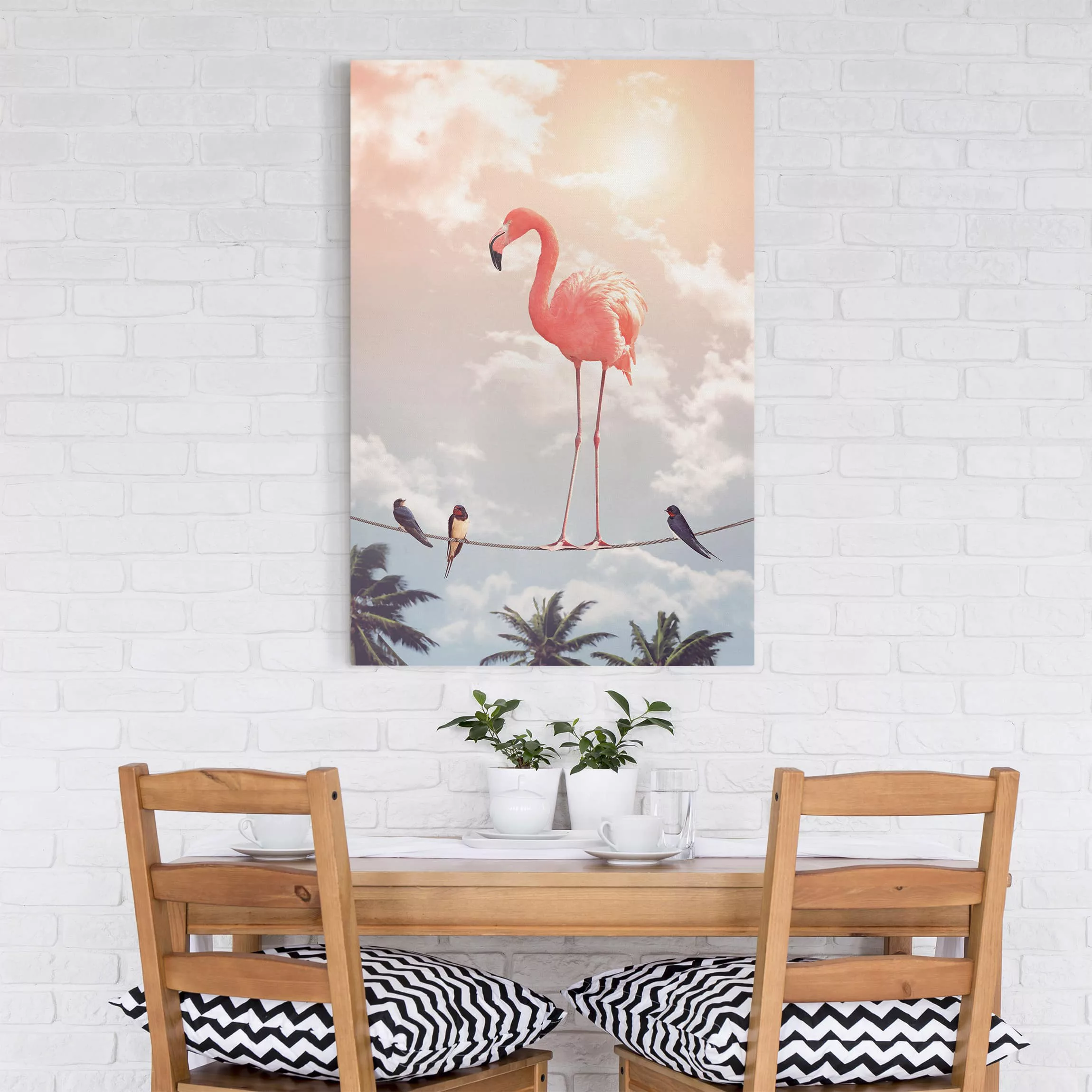 Leinwandbild Tiere - Hochformat Himmel mit Flamingo günstig online kaufen