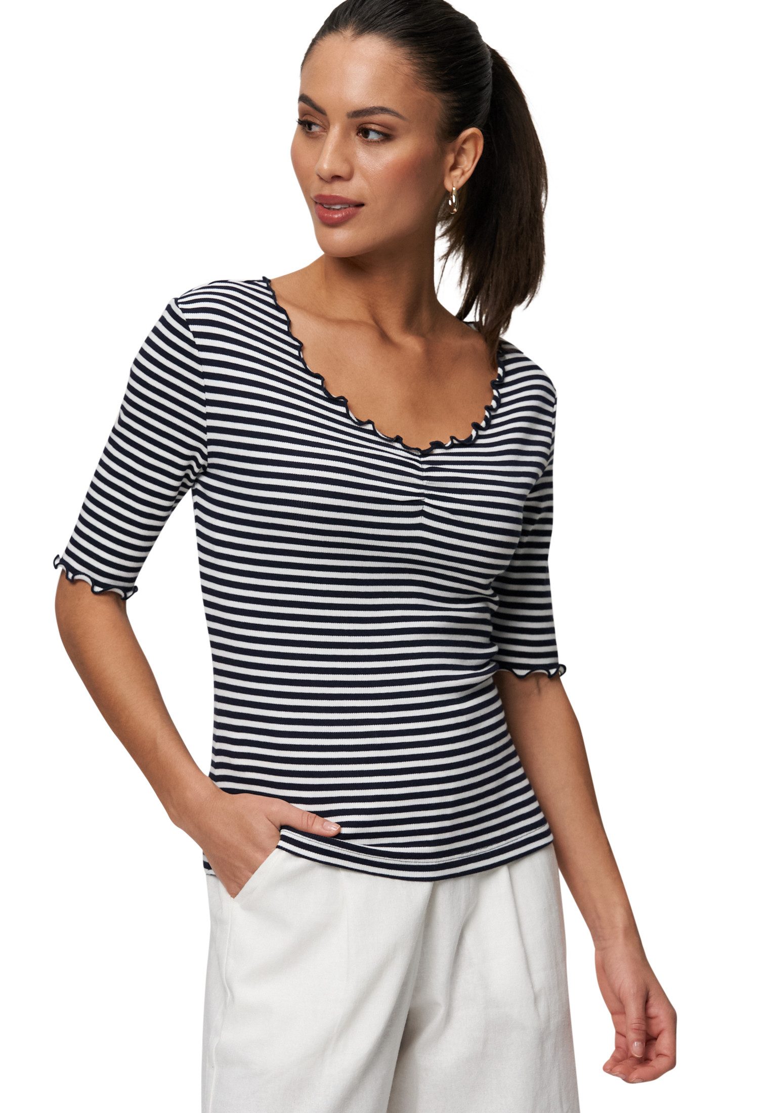 Zero 3/4-Arm-Shirt zero Streifenshirt mit Ringelsaum günstig online kaufen