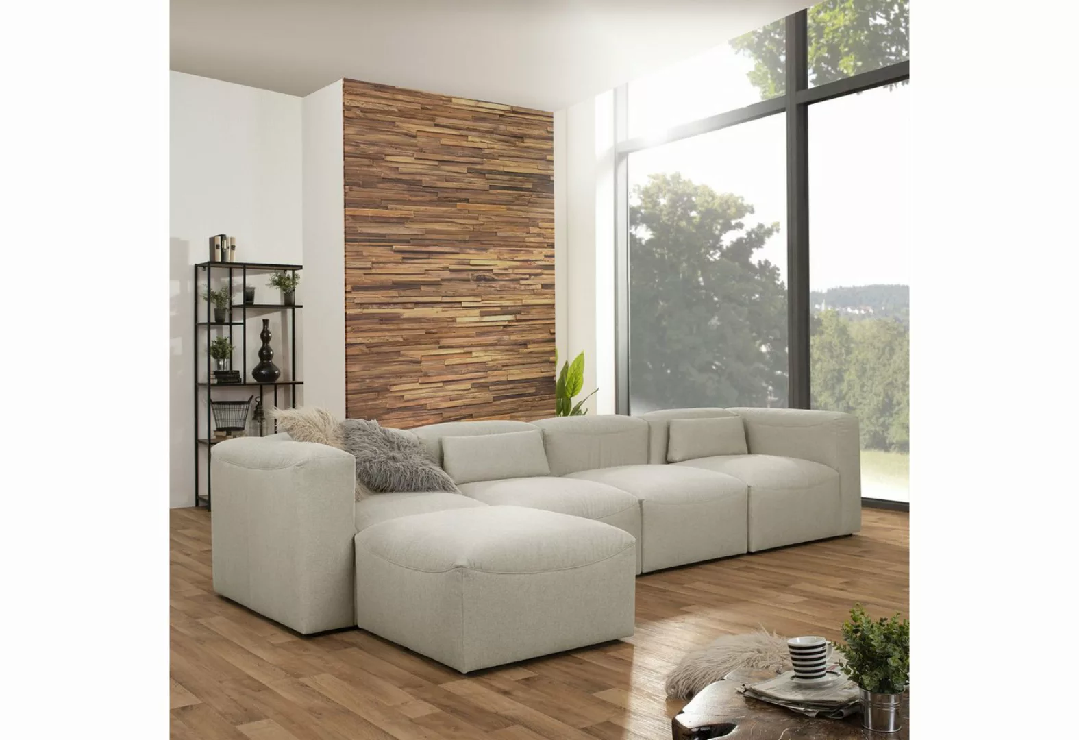 58 aufm Kessel Sofa 4-Sitzer + Hocker Kaleigh Bezug Flachgewebe Kunststoff günstig online kaufen