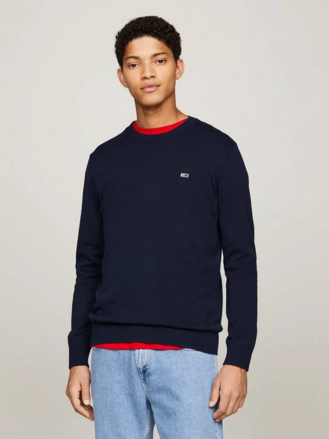 Tommy Jeans Rundhalspullover TJM SLIM ESSENTIAL LIGHT SWEATER mit Flag-Patc günstig online kaufen