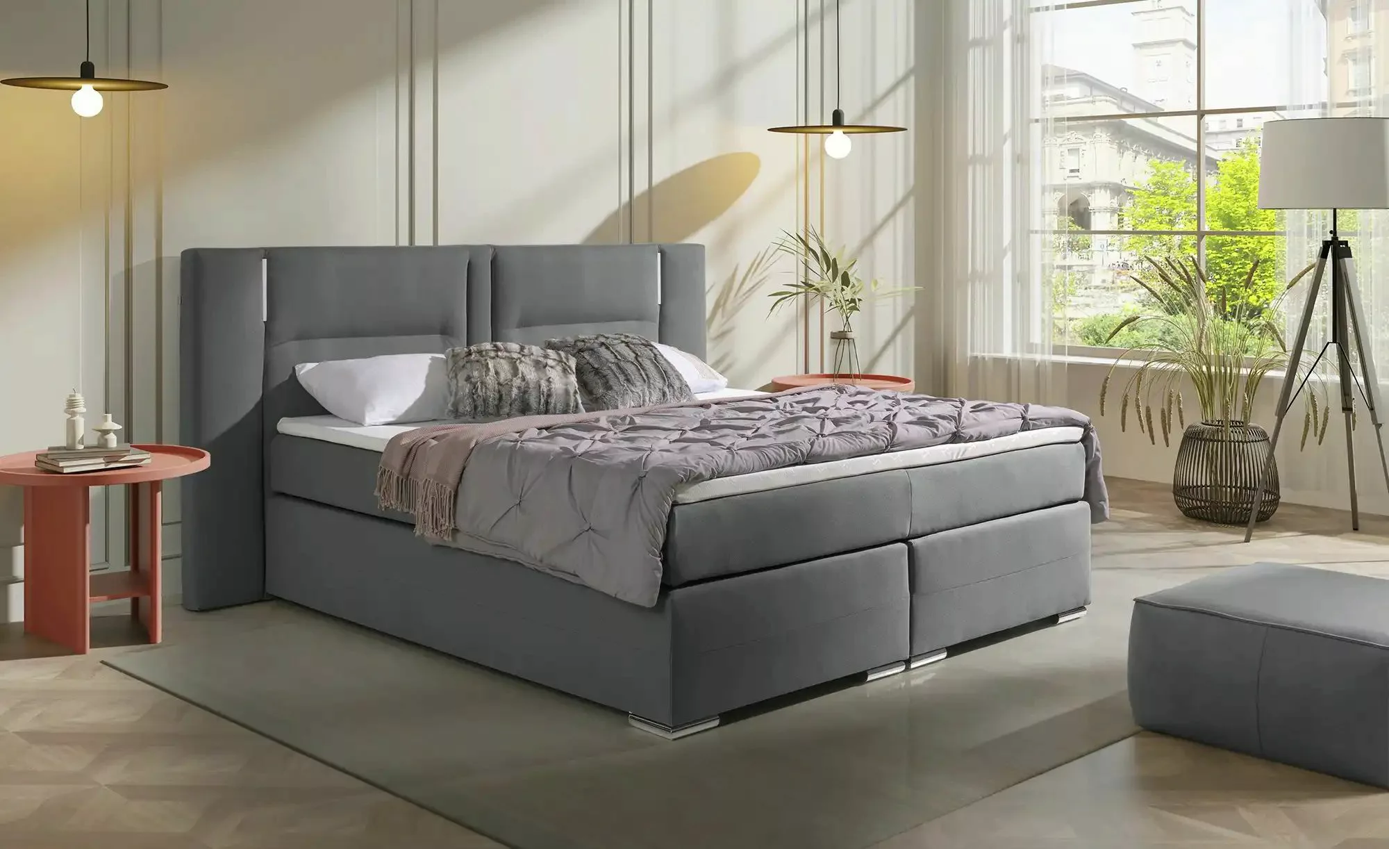 uno Boxspringbett  Aston ¦ grau ¦ Maße (cm): B: 193 H: 120 Betten > Einzelb günstig online kaufen