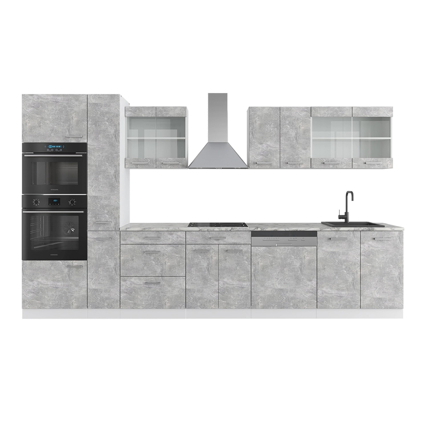 Vicco Küchenzeile R-Line, Weiß Hochglanz/Eiche 350cm günstig online kaufen