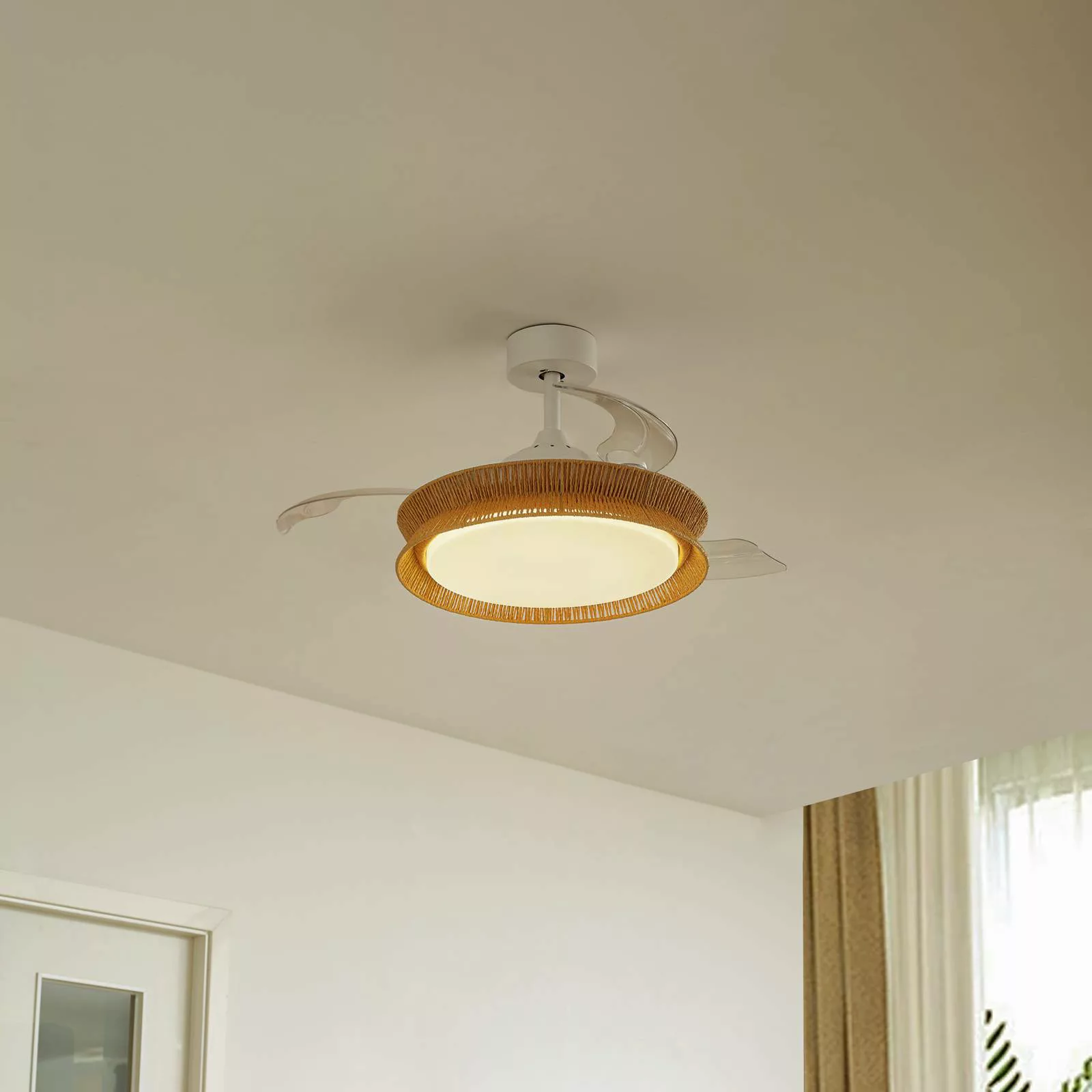 Lucande LED-Ventilator Lineta, weiß, Seil, Ø 103 cm, leise günstig online kaufen