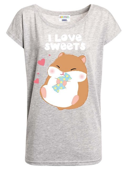 Amufun Coroham Coron I Love Sweets Loose Shirt female grau meliert günstig online kaufen