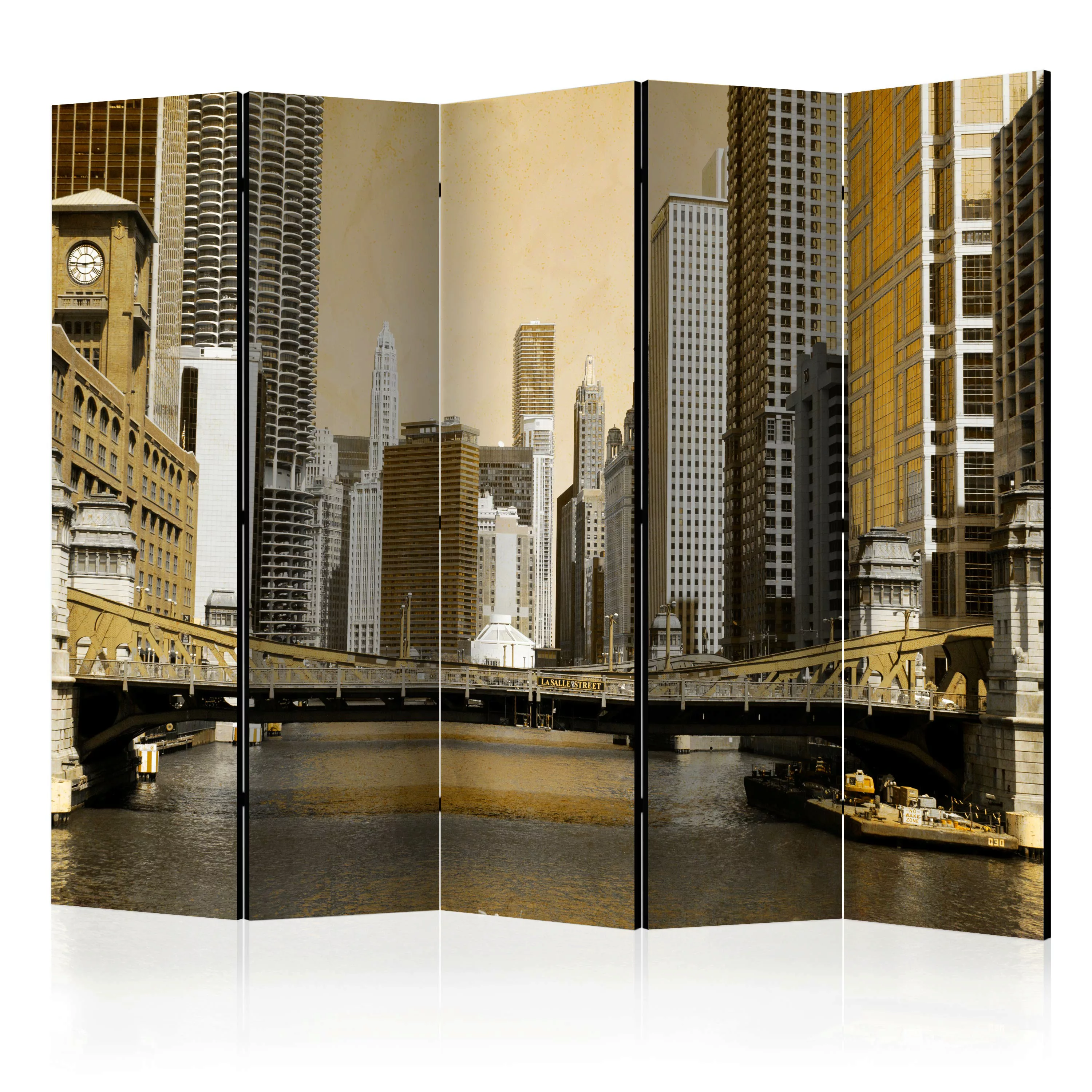 5-teiliges Paravent - Chicago's Bridge (vintage Effect) Ii [room Dividers] günstig online kaufen