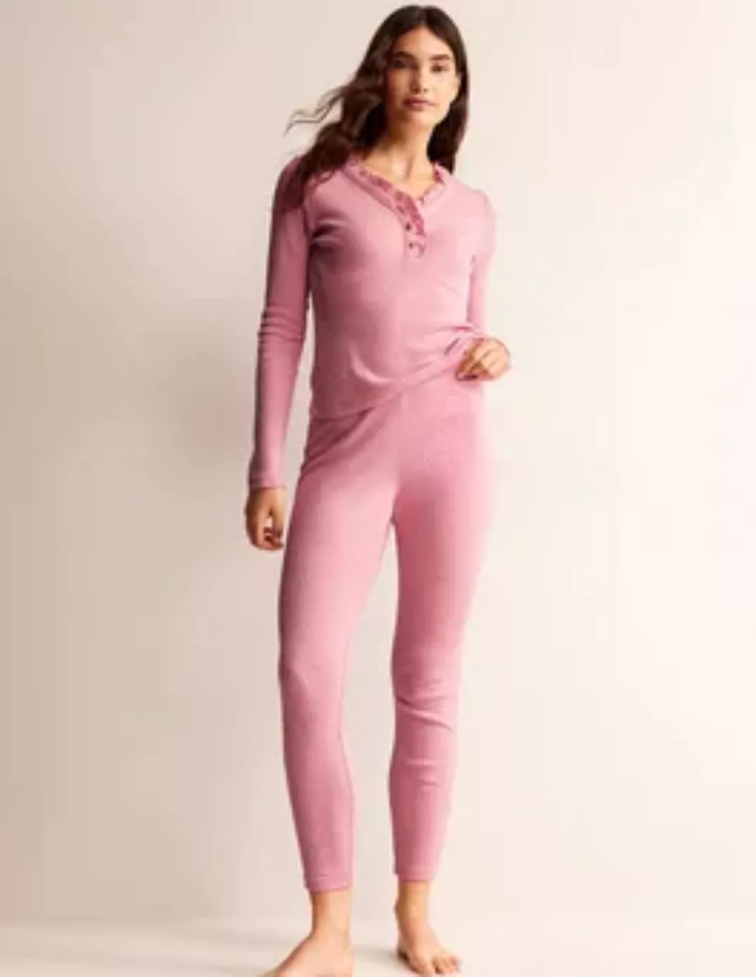 Pyjama-Leggings aus Jersey Damen Boden, Hellrosa Meliert günstig online kaufen