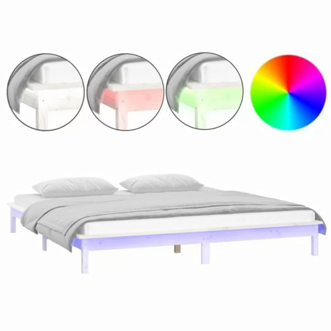 vidaXL Bettgestell Massivholzbett mit LEDs Weiß 160x200 cm Bett Bettrahmen günstig online kaufen