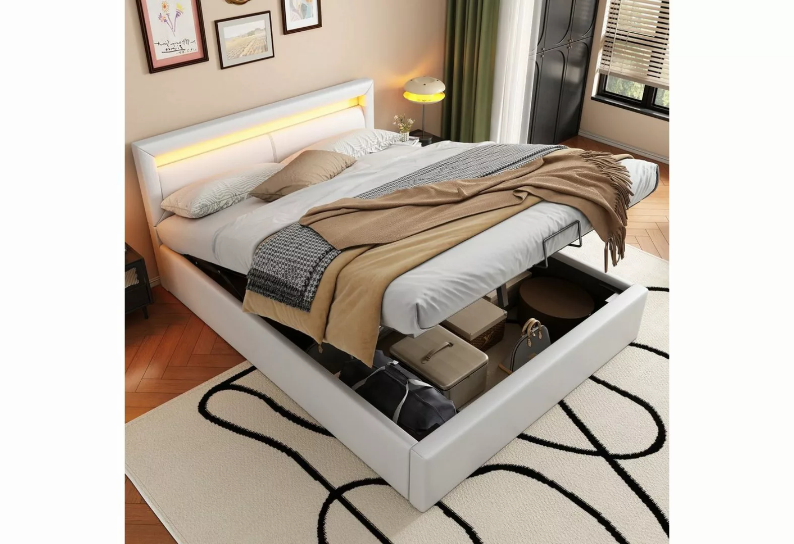 WISHDOR Polsterbett Doppelbett Stauraumbett Bett (140*200cm Weiß mit Latten günstig online kaufen