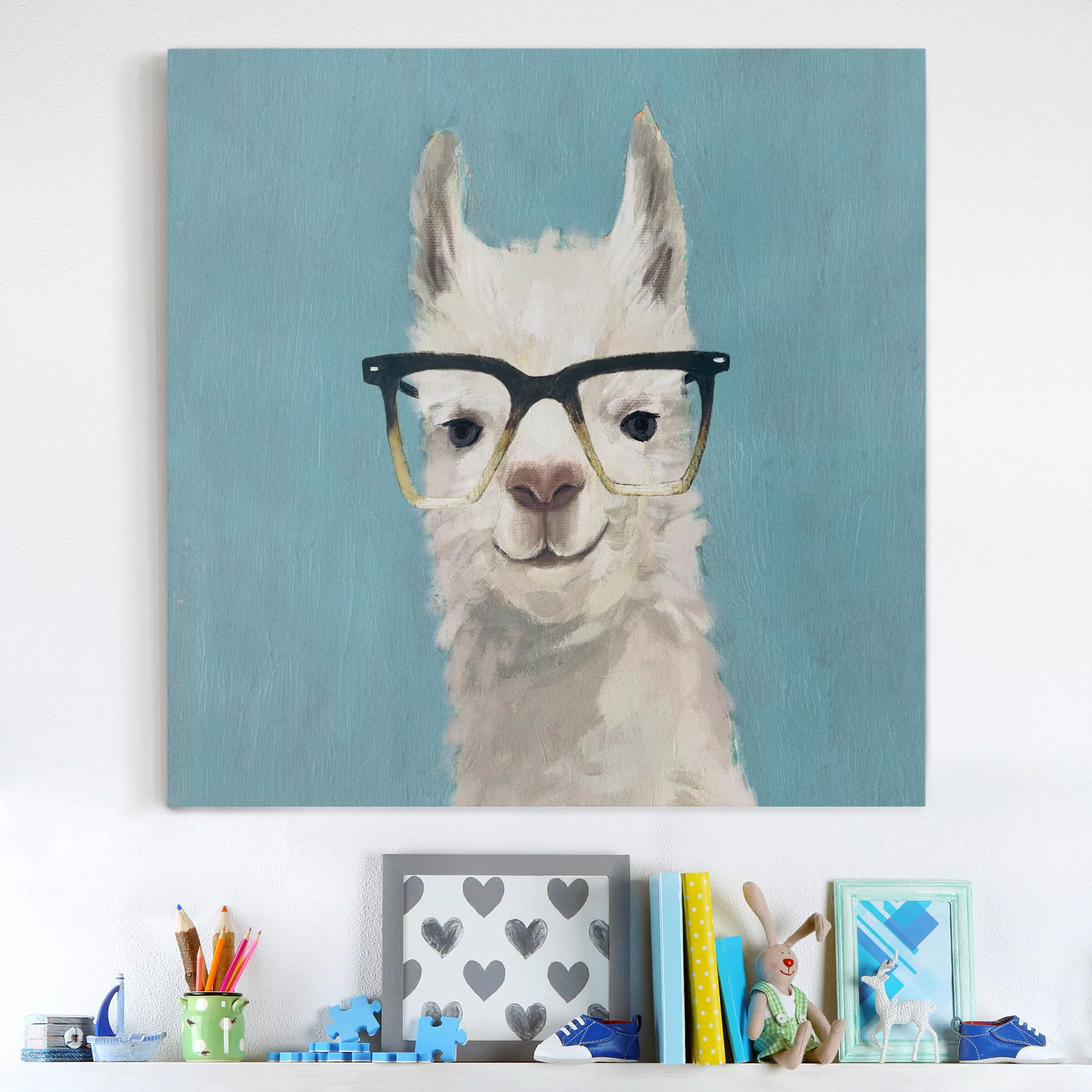 Leinwandbild Tiere - Quadrat Lama mit Brille IV günstig online kaufen