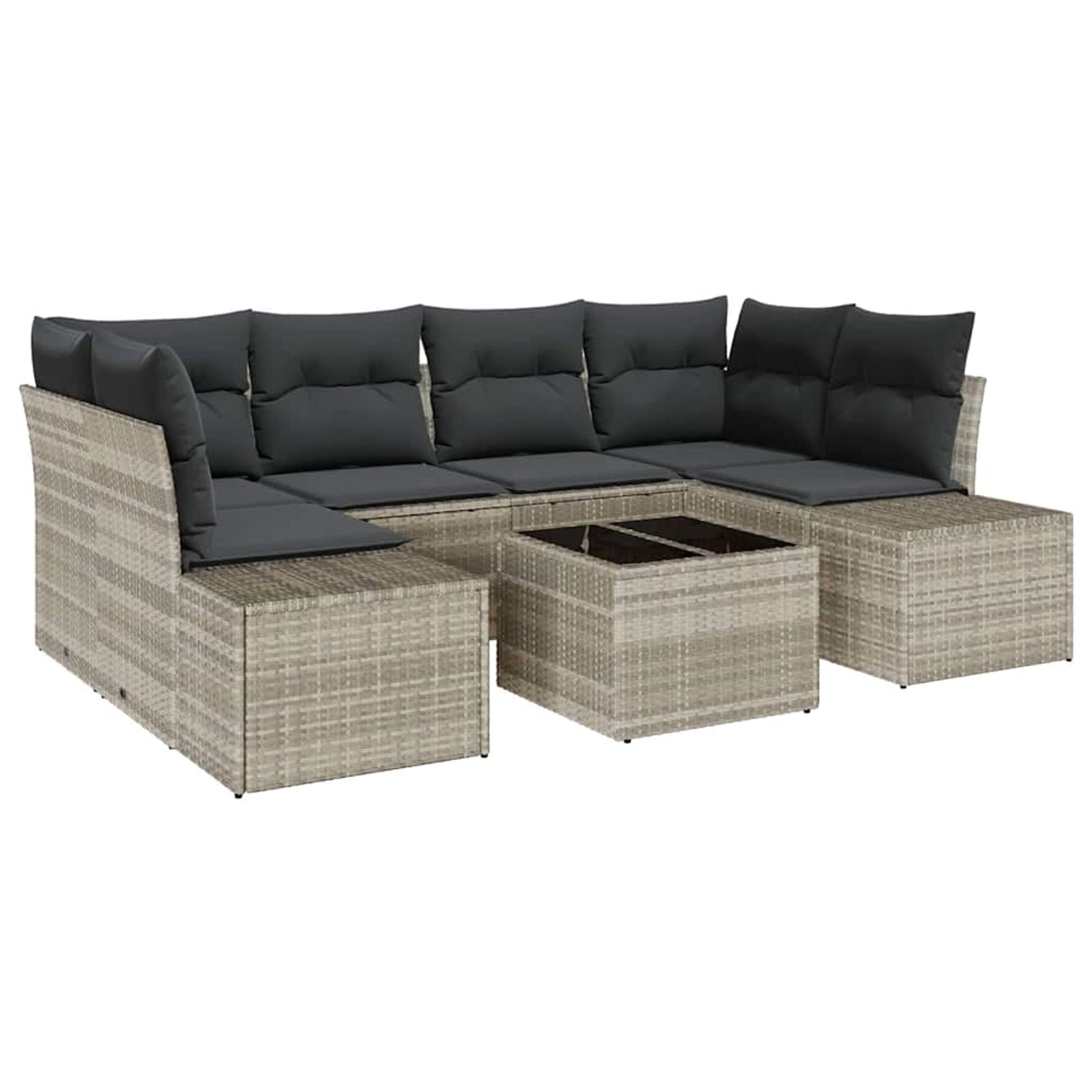 vidaXL Garten-Sofa-Set 7-Tlg Hellgrau Poly Rattan 3346962 günstig online kaufen
