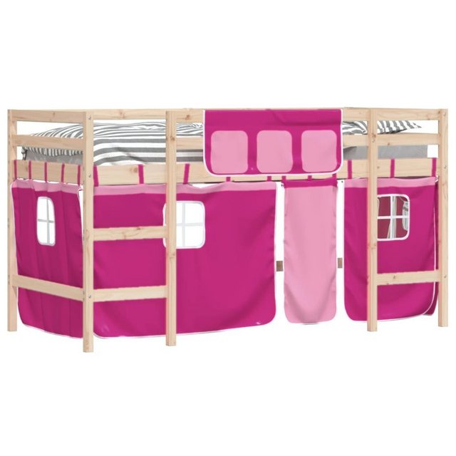 vidaXL Kinderbett Kinderhochbett mit Vorhängen Rosa 90x200 cm Massivholz Ki günstig online kaufen