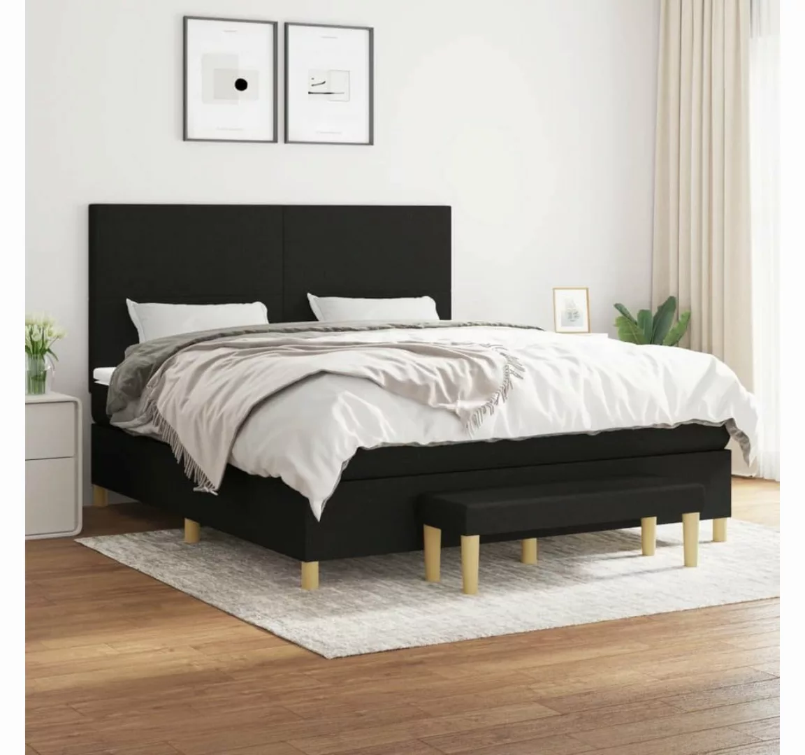 furnicato Bett Boxspringbett mit Matratze Schwarz 160x200 cm Stoff günstig online kaufen