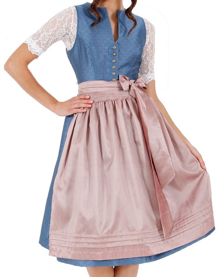 KRÜGER COLLECTION Dirndl "Pia" Klassisch Hochgeschlossen - Blau Rosé 70cm günstig online kaufen