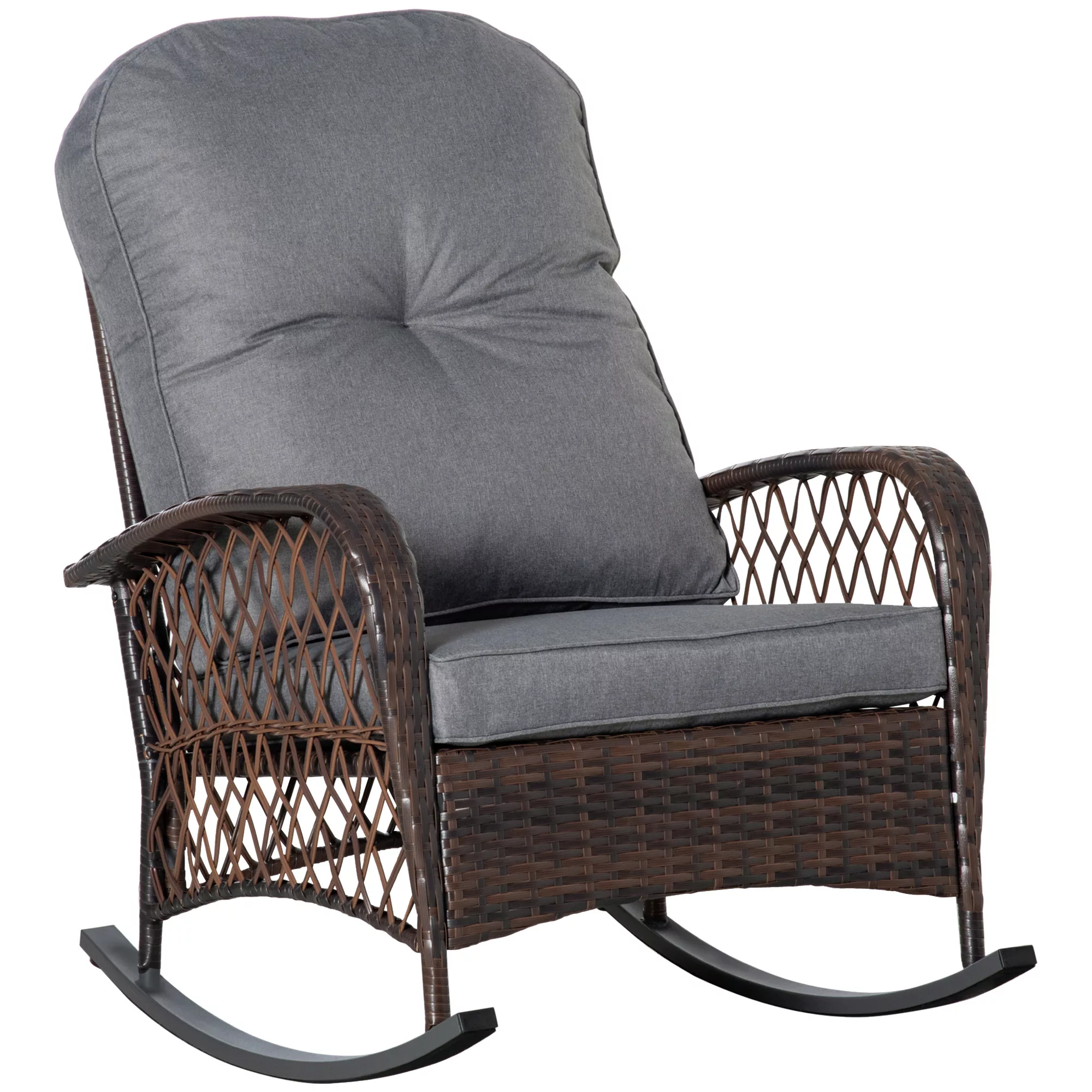 Outsunny Poly Rattan Schaukelstuhl mit Kissen 75 x 103 x 96 cm, bequemer Sc günstig online kaufen