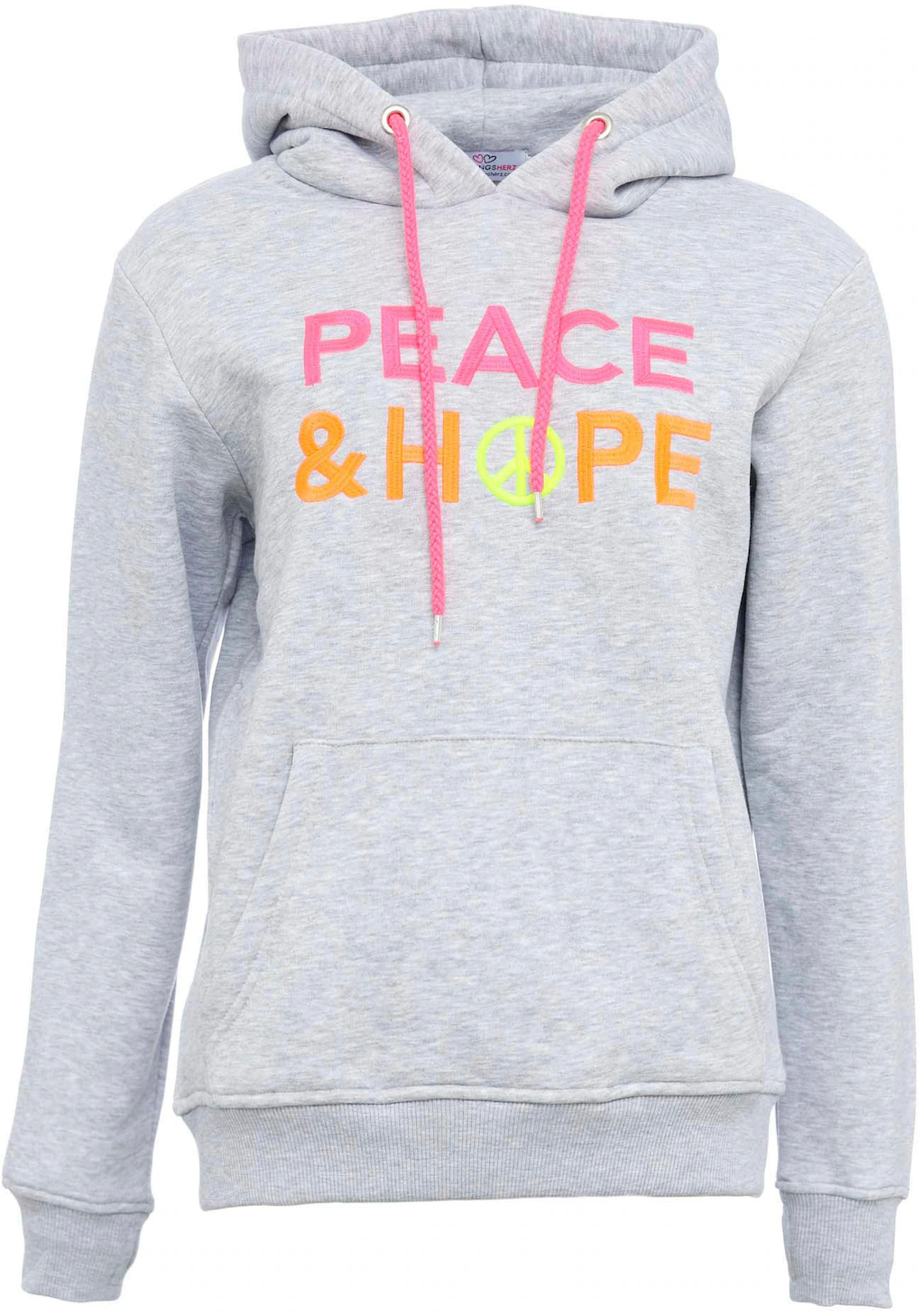 Zwillingsherz Kapuzensweatshirt, mit "Peace & Hope"-Stickerei in Neonfarben günstig online kaufen