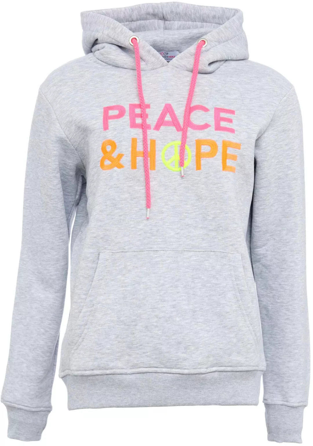 Zwillingsherz Kapuzensweatshirt mit "Peace & Hope"-Stickerei in Neonfarben günstig online kaufen