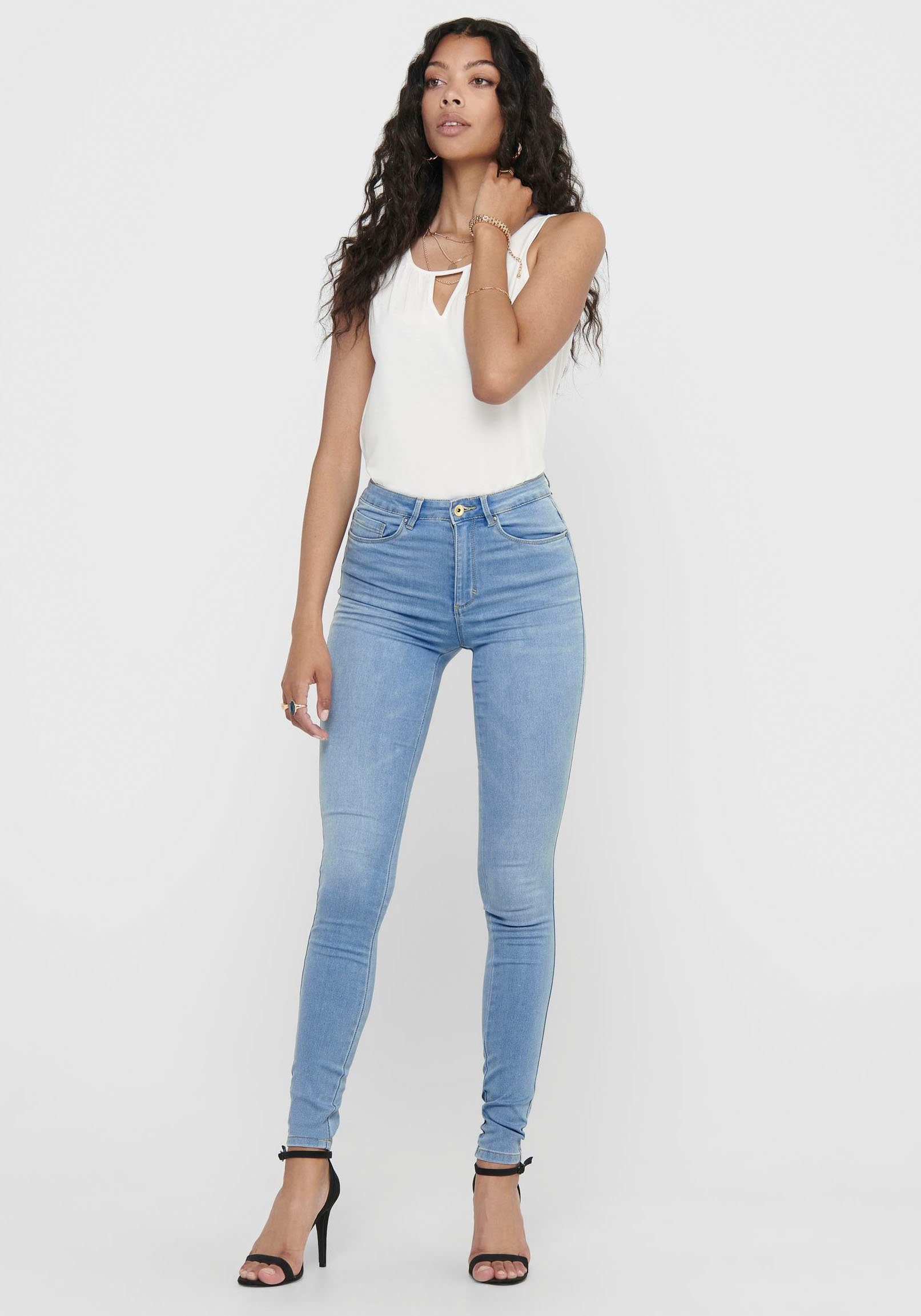 ONLY High-waist-Jeans "ONLROYAL – Skinny-Jeans mit hoher Taille und Abriebe günstig online kaufen