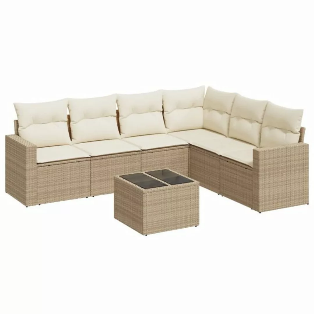 vidaXL Sofaelement 7-tlg. Garten-Sofagarnitur mit Kissen Beige Poly Rattan günstig online kaufen