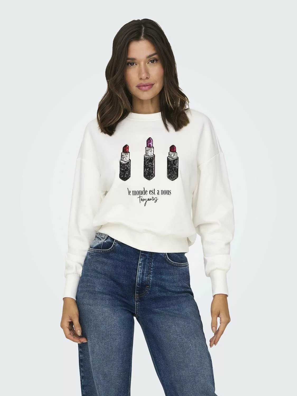 ONLY Sweater "ONLKINJA L/S LIPSTICK O-NECK BOX SWT" günstig online kaufen