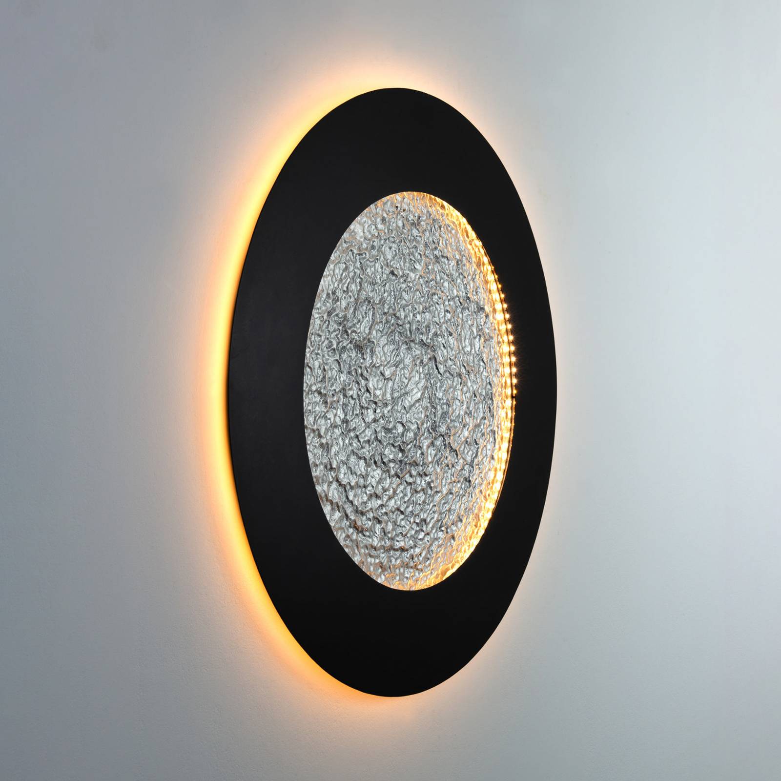LED-Wandleuchte Luna Pietra, braun-schwarz/silber, Ø 80 cm günstig online kaufen