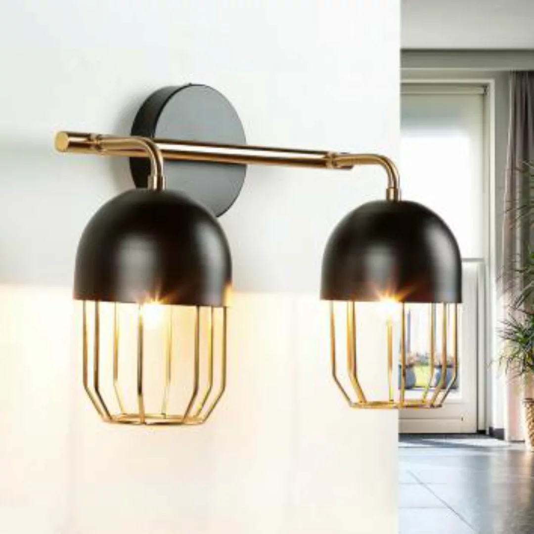 Wandleuchte Metall Schwarz Gold Loft Design 2x E14 QUINN günstig online kaufen