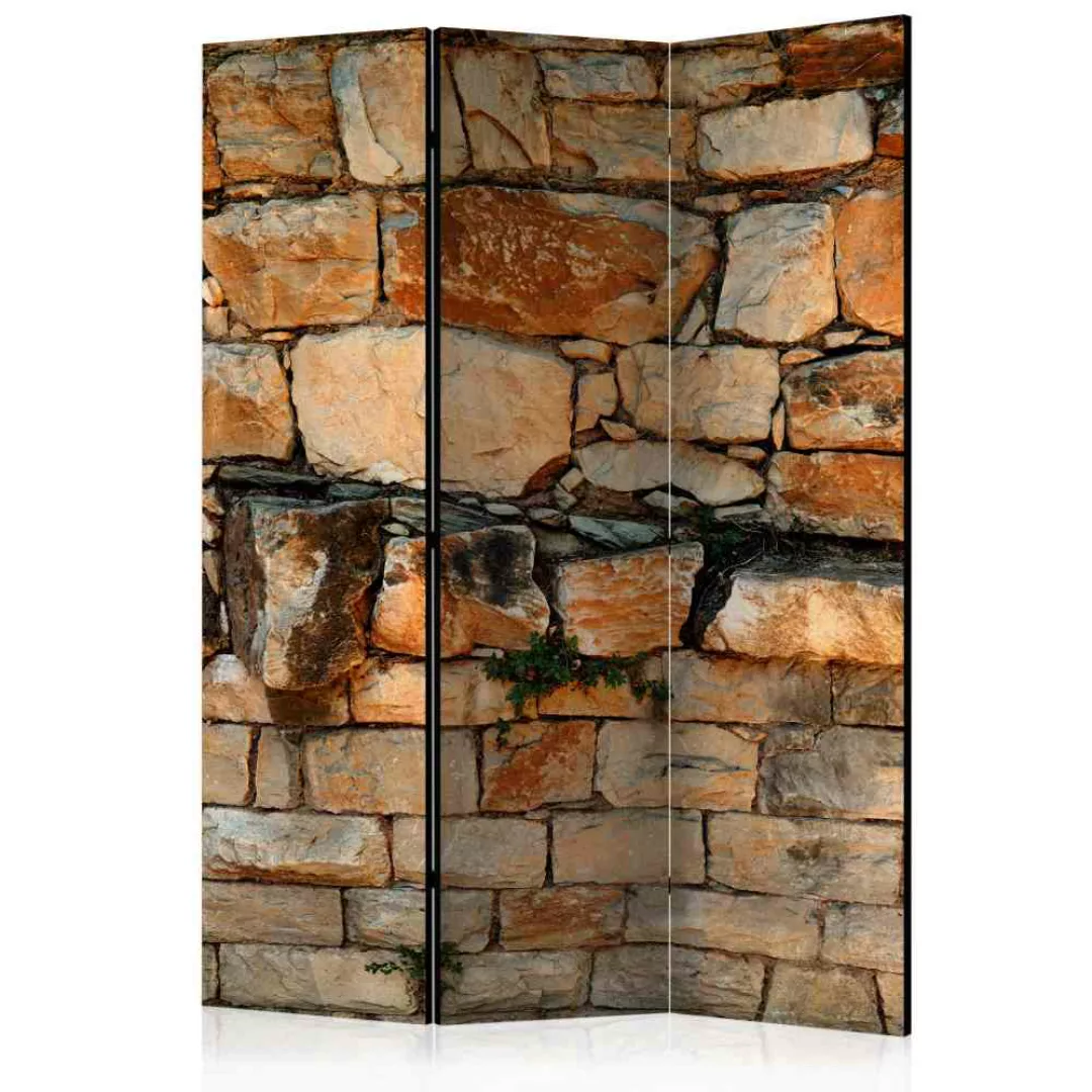 Leinwand Paravent mit Natursteinmauer Motiv 3 Elementen günstig online kaufen