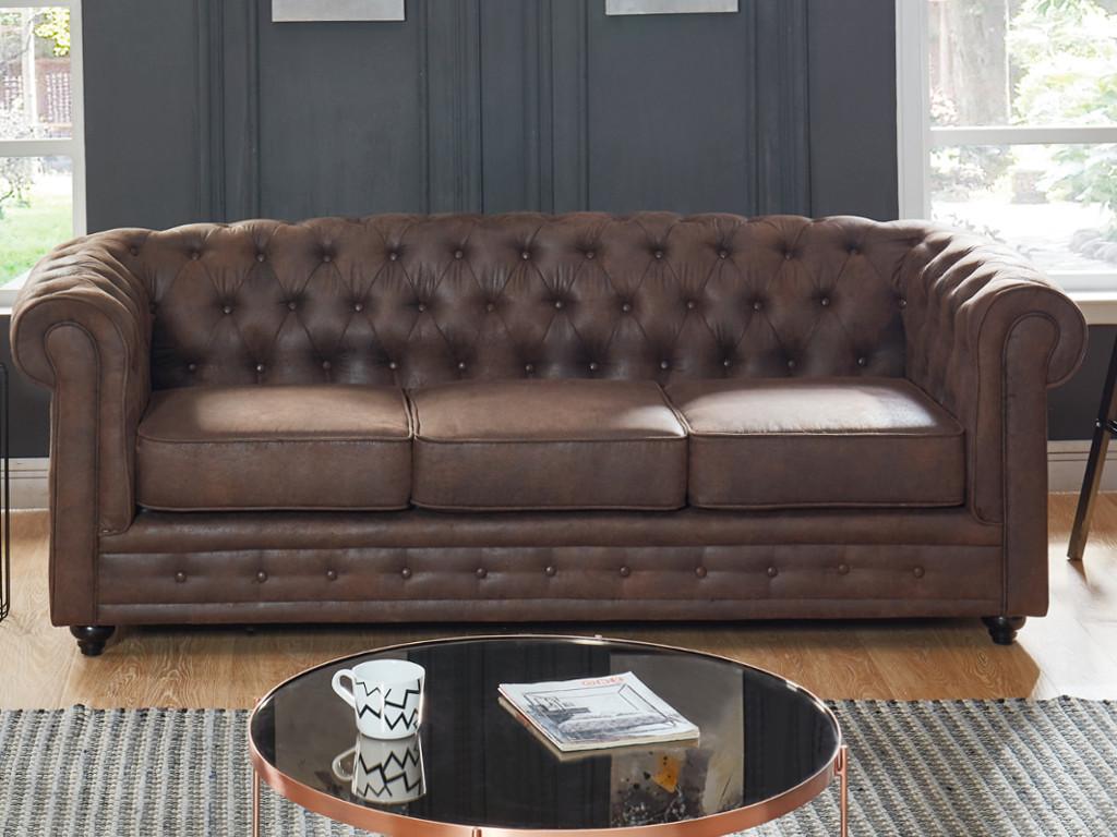 Sofa 3-Sitzer - Microfaser - Vintage-Look - CHESTERFIELD günstig online kaufen
