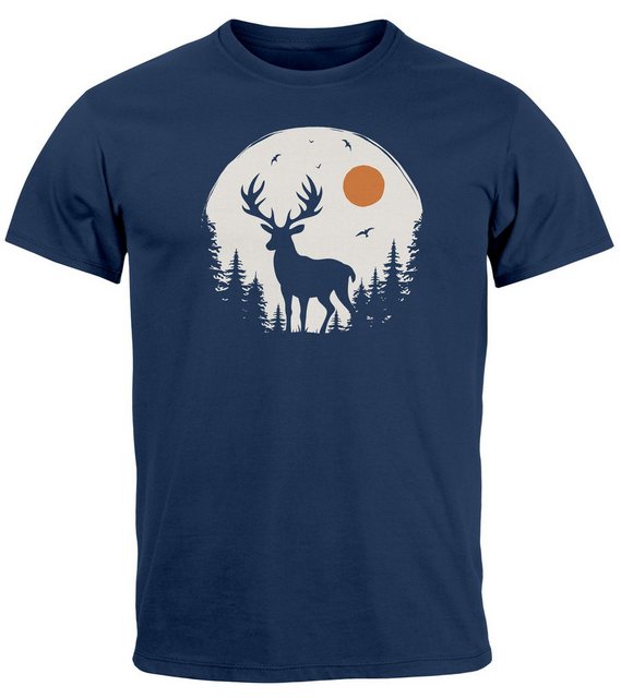 Neverless Print-Shirt Herren T-Shirt Frontprint Hirsch Wald Outdoor Natur W günstig online kaufen