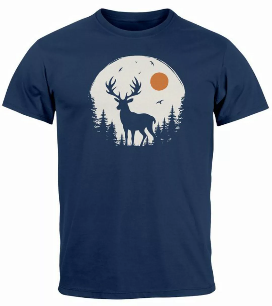 Neverless Print-Shirt Herren T-Shirt Frontprint Hirsch Wald Outdoor Natur W günstig online kaufen