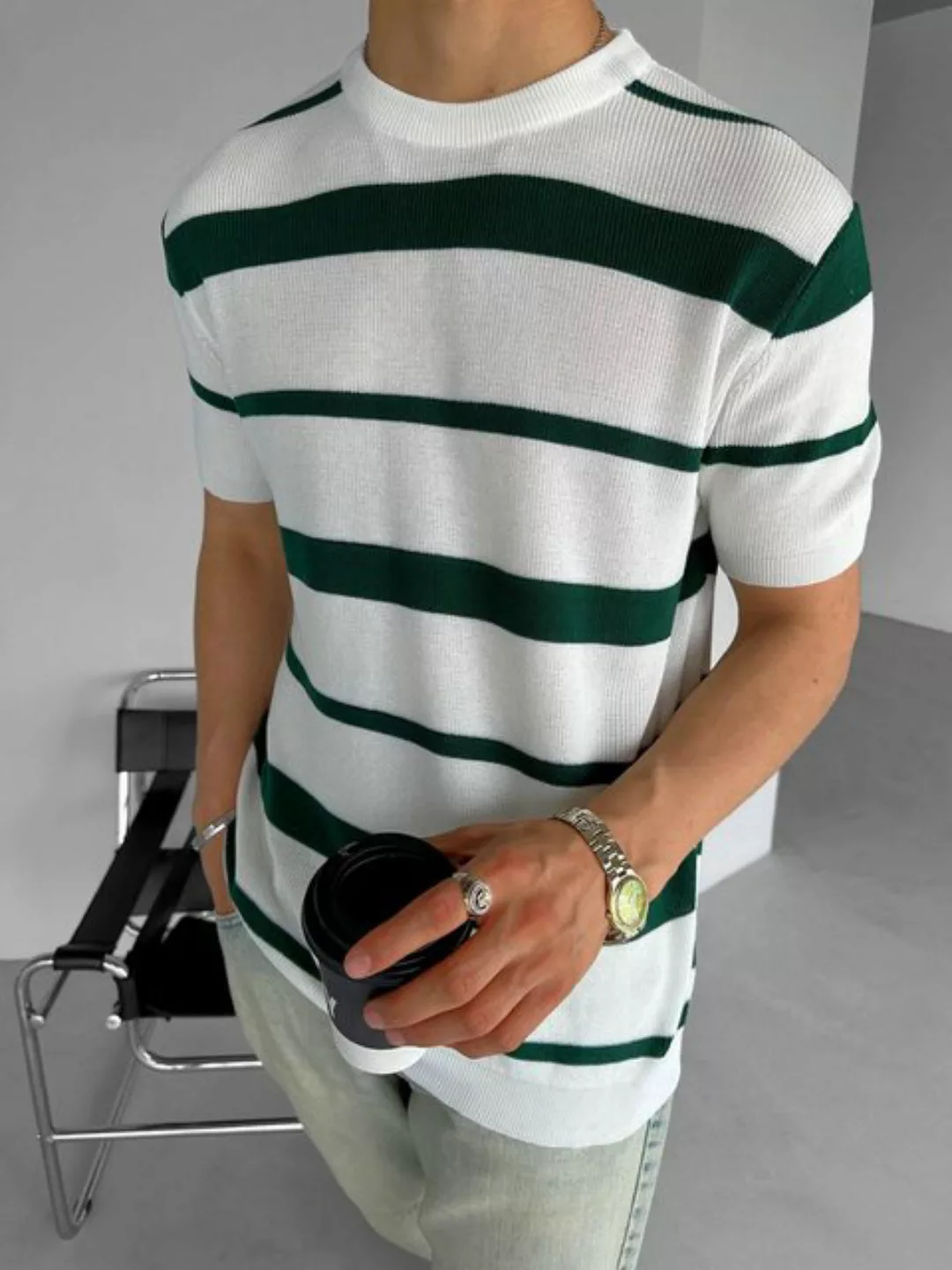 Abluka T-Shirt KNITTED T-SHIRT WITH STRIPED STRUCTURE FOREST günstig online kaufen