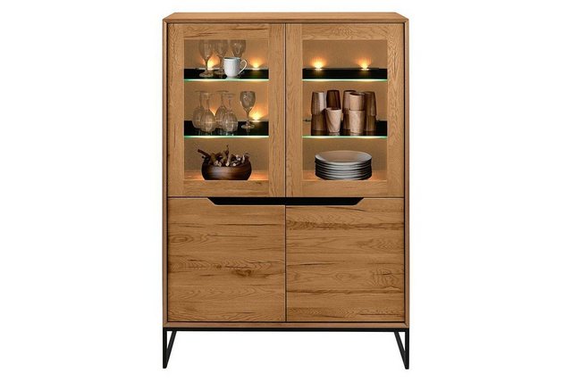 daslagerhaus living Hochschrank Vitrinenschrank Messina Eiche B 120cm günstig online kaufen