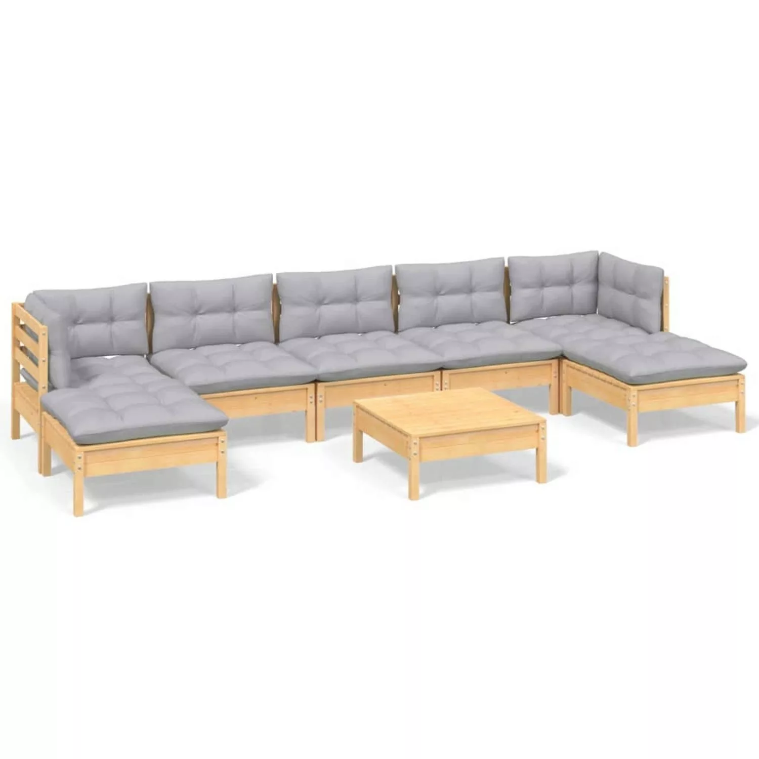 vidaXL 8-tlg Garten-Lounge-Set mit Grauen Kissen Kiefernholz Modell 6 günstig online kaufen