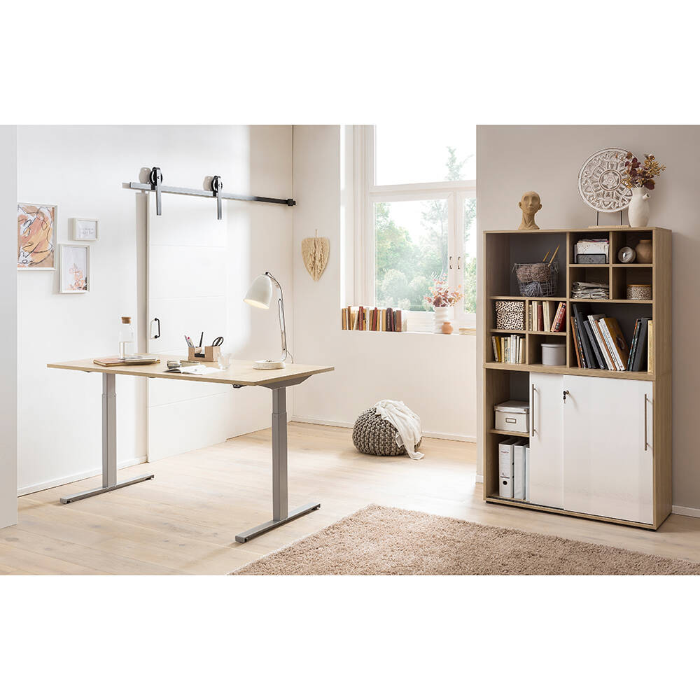 Büromöbel Set Eiche mit weiß ATENO-80 2-teilig günstig online kaufen