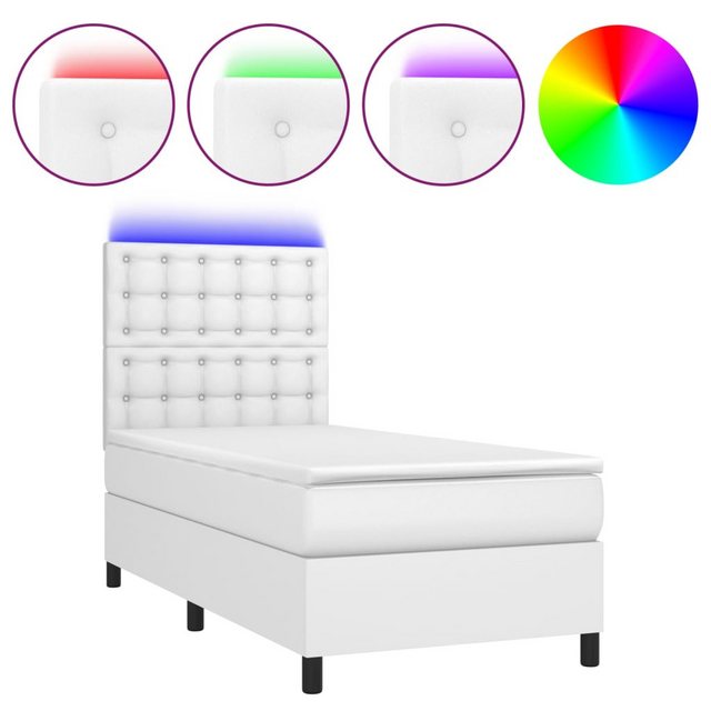 vidaXL Boxspringbett, Boxbett mit Matratze & LED Weiß 90x200 cm Kunstleder günstig online kaufen