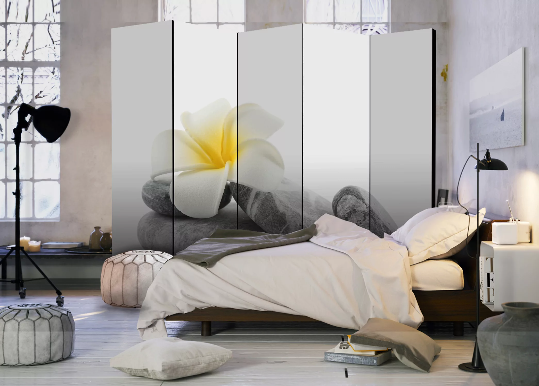 5-teiliges Paravent - White Lotus Ii [room Dividers] günstig online kaufen