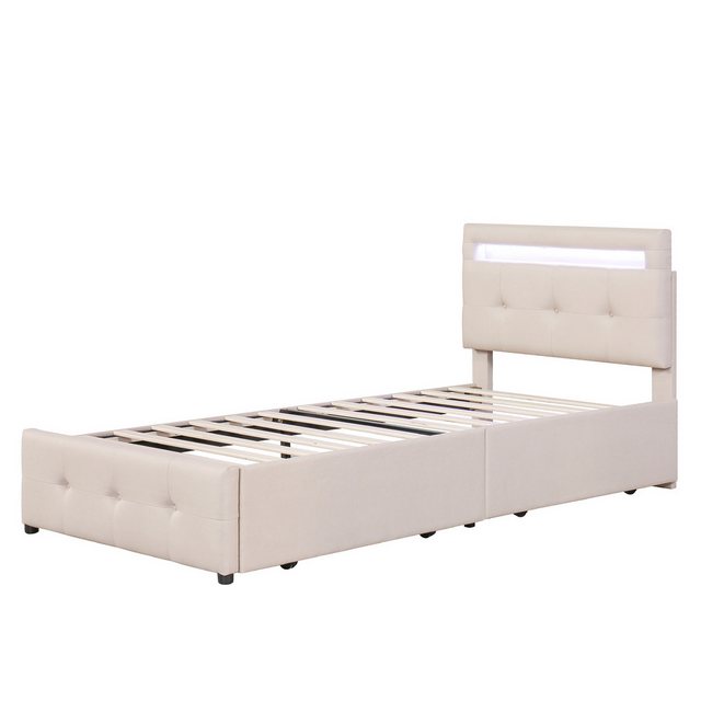 WISHDOR Polsterbett Kinderbett Jugendbett Einzelbett Bett 90x200cm (mit LED günstig online kaufen