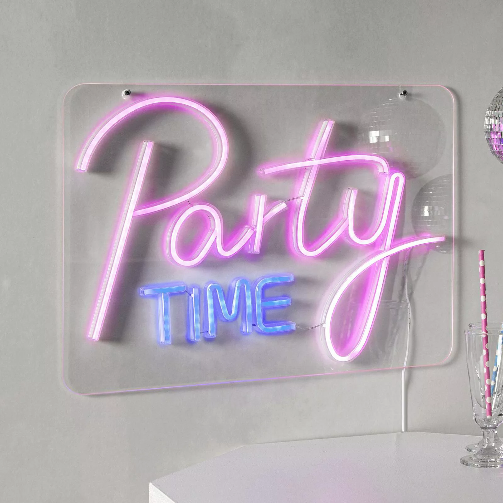 LED-Wandlampe Party Time, pink/weiß Plexiglas 48 x 36 cm USB günstig online kaufen