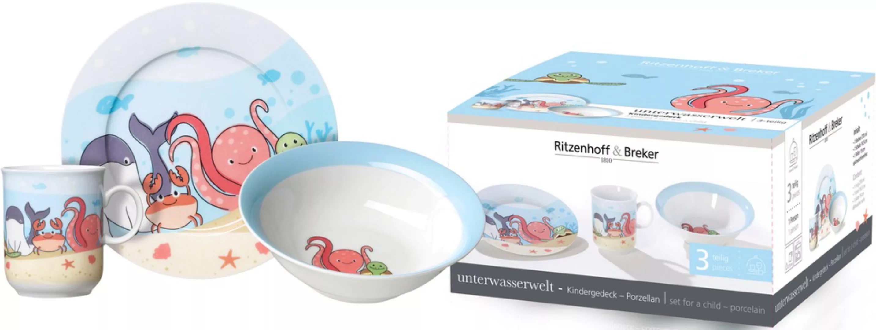 Ritzenhoff & Breker Kindergeschirr-Set »Unterwasserwelt«, (Set, 3 tlg.), im günstig online kaufen