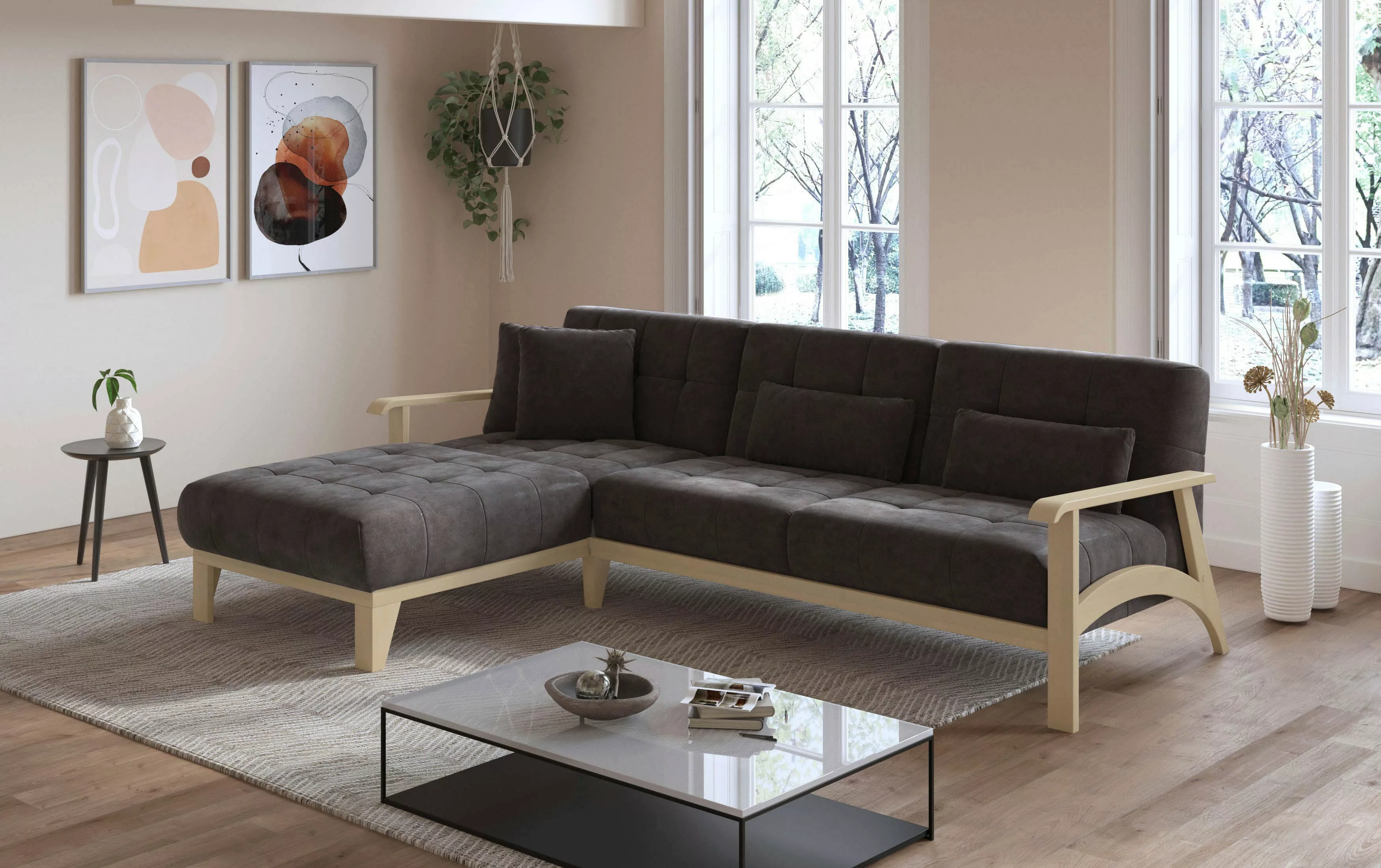 sit&more Ecksofa "Billund L-Form", Armlehnen aus eichefarbigem Buchenholz, günstig online kaufen