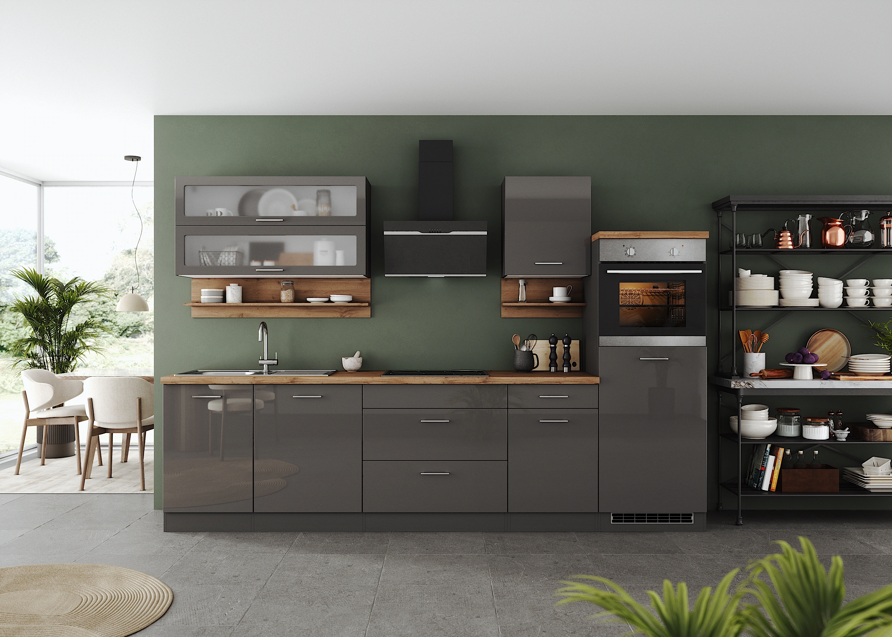 KOCHSTATION Küchenzeile "KS-Milan", 300 cm breit, robuste Metallauszüge, vi günstig online kaufen