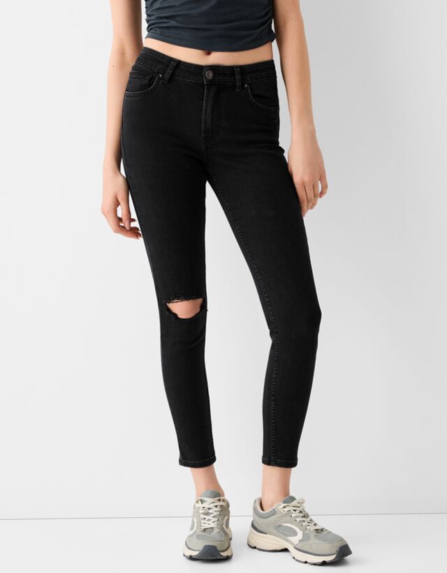 Bershka Skinny-Fit-Jeans Mit Low-Waist Damen 34 Schwarz günstig online kaufen