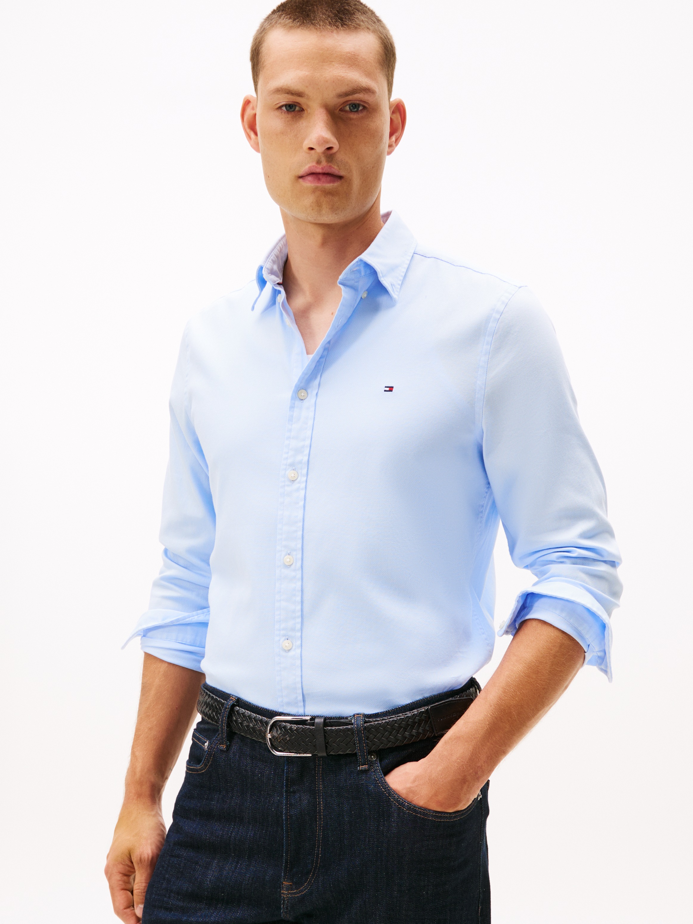 Tommy Hilfiger Langarmhemd DOBBY Slim Fit, günstig online kaufen